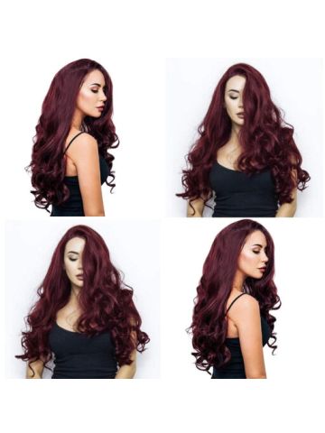 Long Curly Wavy Synthetic Wig Red Wine Natural Full Wigs for Women 25 Inches