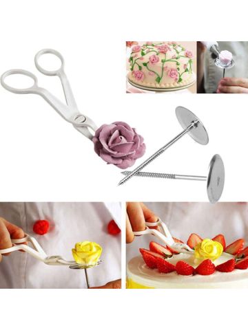 3 Pcs Piping Flower Scissors + Nail Icing Bake Cake Decorating Cupcake Pastry Tools