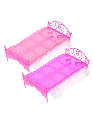 Goodqueen Pink Mini Bed With Pillow For Barbie Dolls Dollhouse