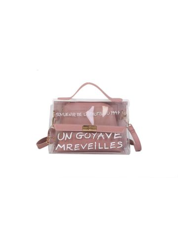 Y&D Women's Shoulder Bag Stylish Letter Print 2in1 Mult-Functional Transparent Bag Rose Gold Color
