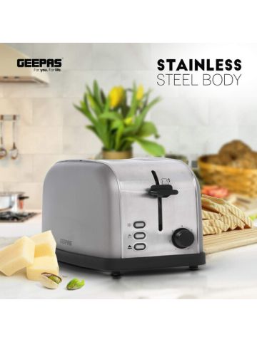 Geepas 850W 2-Slice Bread Toaster with Crumb Tray, Cord Storage, 7 Settings & Auto Centering