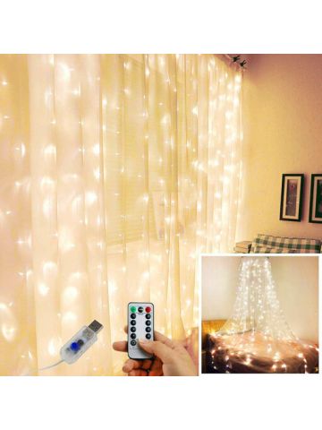 Curtain Stripe Lights, 300 Led 8 Modes Warm White Fairy String Lights Decoration