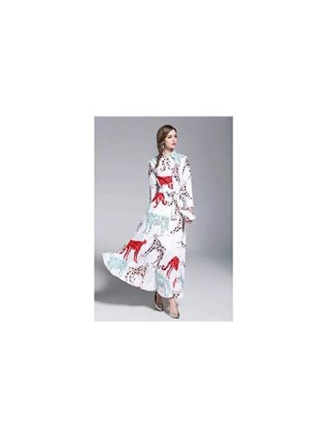 Y&D Women'S A Line Floral Pattern Shirt Neck Patchwork Chic Vintage Bow Decor Long Sleeve Maxi Long Dress Multi