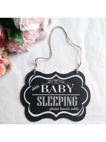 Sleeping Baby Door Sign Black Painted Wood Letter Design Wall Hanging Ornament