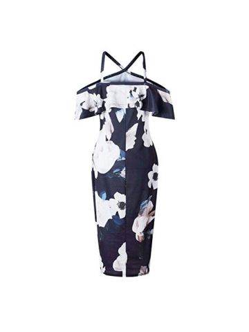 Women'S Dress Solid Blue Color Sleeveless Criss Cross Bandage Sheath Dress