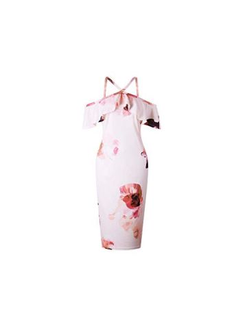 Women's Dress Solid Pink Color Sleeveless Criss Cross Bandage Sheath Dress