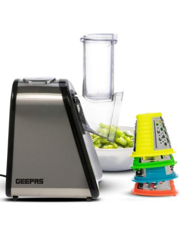 Geepas 4 in 1 Electric Salad Maker - Multi Grater, Fruit Cutter, Vegetable Slicer, Shredder, Chopper with 4 Cone Blades Set