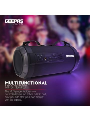 Geepas Bluetooth Speaker Portable Hi-Fi Party Battery USB SD FM MP3 with Built-In Mic