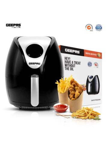 Geepas 1350W Digital Air Fryer 3.2L Hot Air Circulation Technology for Oil Free Low Fat Dry Fry Cooking with Overheat Protection