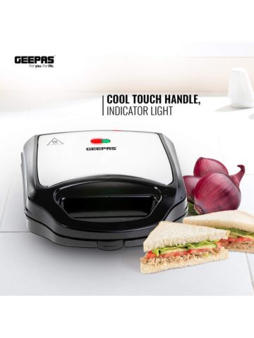 Geepas 2 Slice Sandwich Maker, Cool Touch Handle, Automatic Temperature Control and Non-Stick Plate