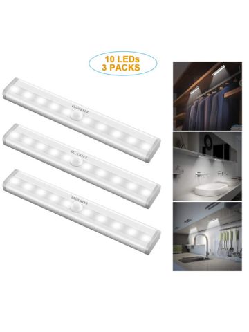 3 Packs Motion Sensor Light for Bathroom Hallway Stairway, 10 Leds Bulbs Wireless Closet Night Light