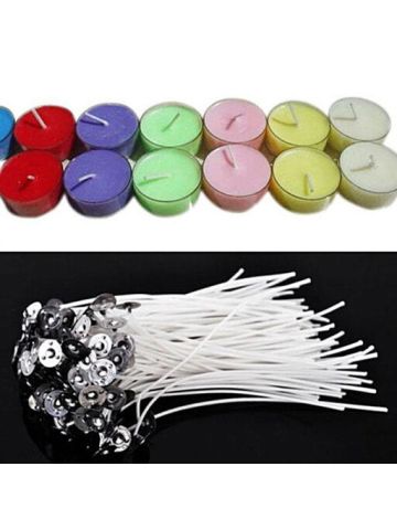 Pack 100 Pre Waxed Candle Wicks for Candle Making with Sustainers 12 Cm Long