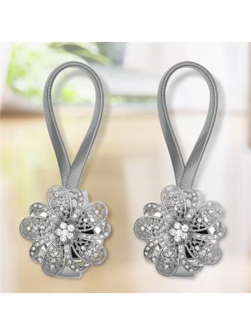 Pair of Magnetic Crystal Curtain Tiebacks Buckle Clips Holdbacks Home