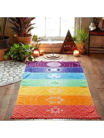 Hot Rainbow Beach Mat Mandala Blanket Wall Hanging Tapestry Stripe Towel Yoga