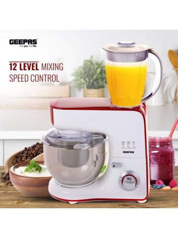 Geepas 5 in 1 Stand Mixer & Coffee Ingredients Grinder - 1000W with 5.5L Mixing Bowl for Food Cake Bread & Dough