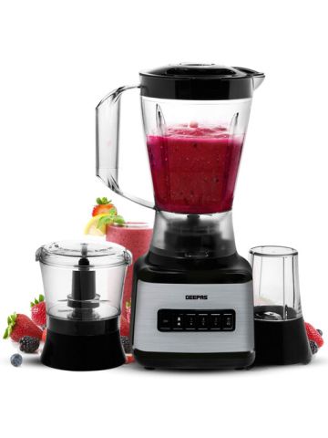 Geepas 3 in 1 Food Jug Blender with 1.5L Jar - Stainless Steel Blades with 8 Speed