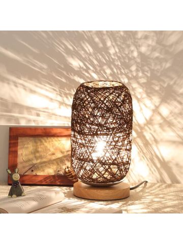 Wood Rattan Twine Ball Lights Table Lamp Room Home Art Decor Desk Light