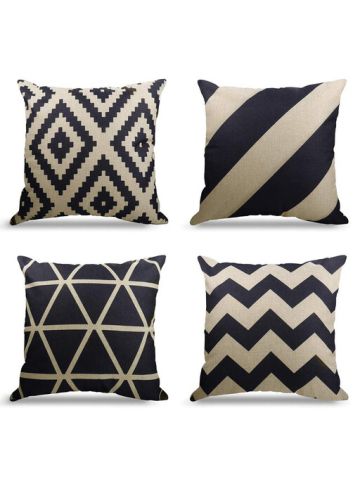 Geometrict Pattern Throw Pillows Covers 18 X 18 Inch Cotton Linen Cushion Covers for Couch Decorative Set of 4