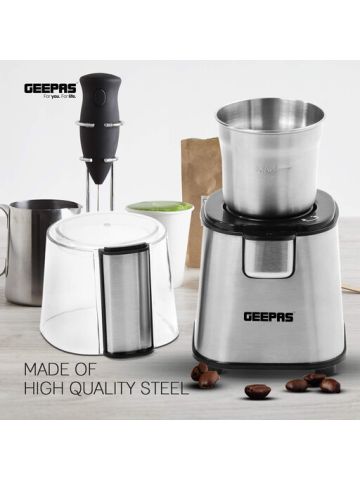 Geepas 220W Electric with Stainless Steel Blade for Coffee Beans, Spices & Nuts, 60gm Capacity & Cord-Storage Function
