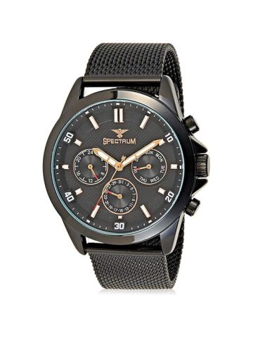 Spectrum Men's Black Dial Stainless Steel Mesh Band Watch - 25156M-1