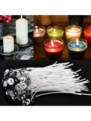 100 X Candle Wicks Cotton Core Pre Waxed with Sustainers Candle Making