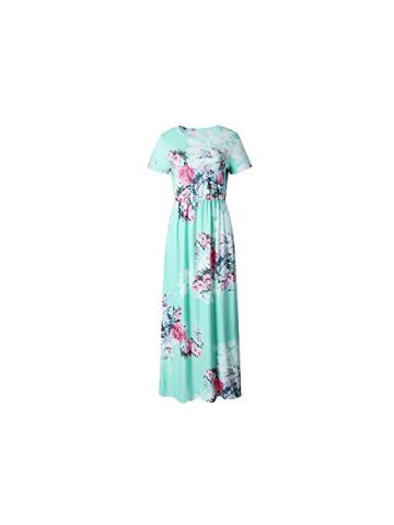 Y&D Women's Aline Dress Fashion Round Neck Short Sleeve Maxi Long Dress