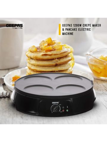 Geepas 1200W Crepe & Pancake Maker Electric Machine with Non-Stick Removable & Reversible 30cm Plate