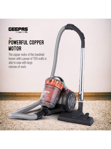 Geepas 700W Vacuum Cleaner Powerful Copper Motor, 4,5 Meters Cord, Low Noise Design