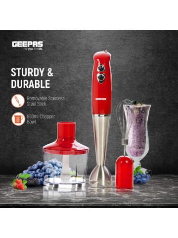 Geepas 400W 3-in-1 Immersion Hand Blender with 860ml Chopper Bowl & Electric Egg Whisk
