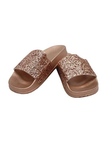 Y&D Gold Slides Slipper For Women - Brown