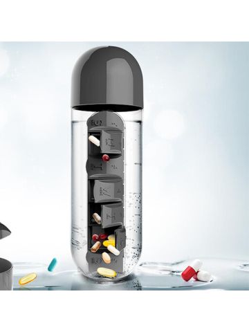 Asobu - Plastic In Style Water Bottle with Pill Organizer, Black