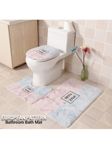 European Pattern Soft Bathroom Bath Mat Floor Rug Carpet with Slip Back 3 Pcs