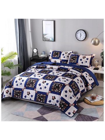 King Size Summer Blanket,  Blue Leaves  Design