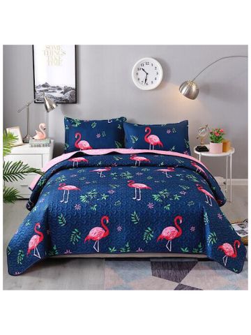 King Size Summer Blanket ,Flamingo And Leaves  Design