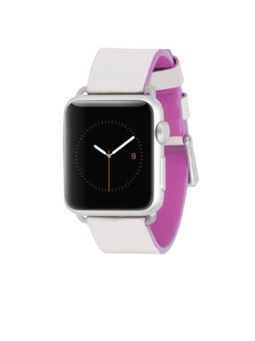 Case-Mate 38 mm Edged Genuine Leather Wrist Strap Band for Apple Watch - Ivory/Pink