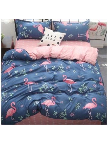 Deals For Less - Single Size , 4-Piece Bedding Set - Pink Flamingo With Blue Design