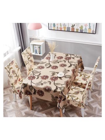Table Cloth 140x180 Cm With Dining Chair Cover, 5 Pieces Set, Floral Design
