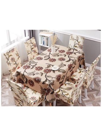 Table Cloth 140x210 Cm With Dining Chair Cover, 7 Pieces Set, Floral Design