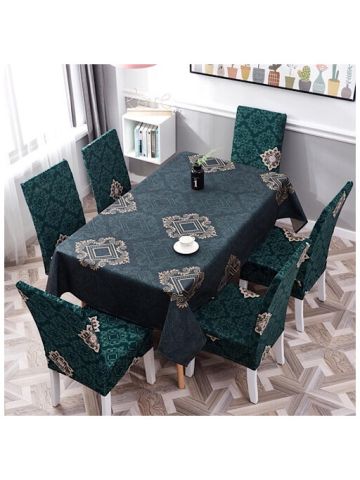 Table Cloth 140x210 Cm With Dining Chair Cover, 7 Pieces Set, Green Bohemia Design