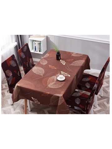 Table Cloth 140x180 Cm With Dining Chair Cover, 5 Pieces Set, Leaves And Butterfly Design