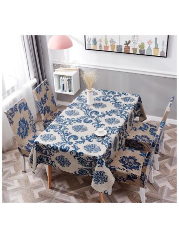 Table Cloth 140x180 Cm With Dining Chair Cover, 5 Pieces Set, Blue Bohemia Design