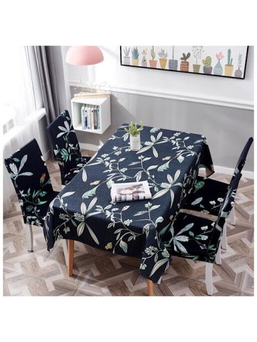 Table Cloth 140x180 Cm With Dining Chair Cover, 5 Pieces Set, Flower Design