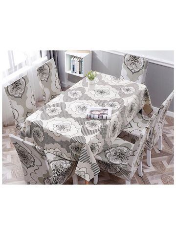 Table Cloth 140x210 Cm With Dining Chair Cover, 7 Pieces Set, Bohemia Chic Design