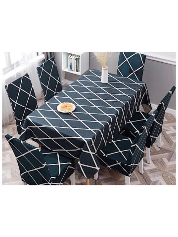 Table Cloth 140x210 Cm With Dining Chair Cover, 7 Pieces Set, Graphic Design