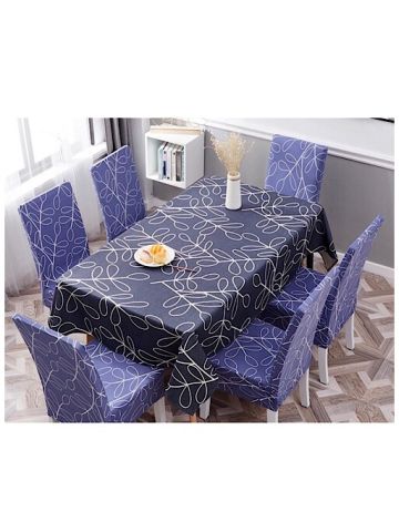 Table Cloth 140x210 Cm With Dining Chair Cover, 7 Pieces Set,  Leaves Design