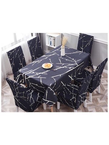 Table Cloth 140x210 Cm With Dining Chair Cover, 7 Pieces Set, Twig Design