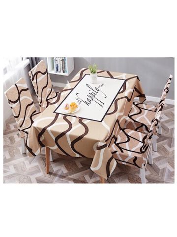 Table Cloth 140x180 Cm With Dining Chair Cover, 5 Pieces Set, Brown Stripe Design