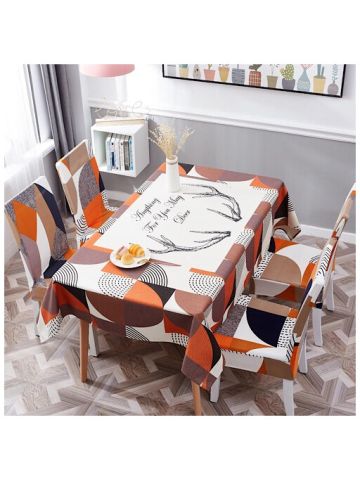 Table Cloth 140x180 Cm With Dining Chair Cover, 5 Pieces Set, Broken Line Design