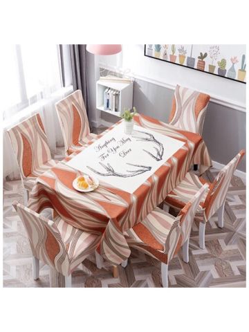 Table Cloth 140x210 Cm With Dining Chair Cover, 7 Pieces Set, Artistic Design