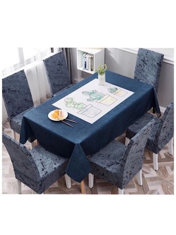 Table Cloth 140x210 Cm With Dining Chair Cover, 7 Pieces Set, Gray Marble  Design